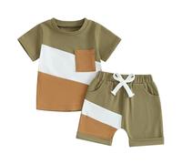 XIXIMAON Vêtement Bébé Garçon Ensemble Short et Tee Shirt Eté Manches Courtes Tenue de Sport Jogging Survêtement 2 Pièces Petit Garçon (Vert Blanc Brun, 3-4 Years)