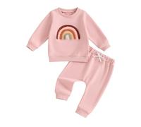 XIXIMAON Vêtement Bébé Garçon Fille Imprimé Arc-en-Ciel Ensemble Sweat Pull Manches Longues et Pantalon Jogging Survetement Enfant 2 Pièces (Rose, 6-12 Mois)