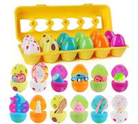 XiXiRan Oeuf de Paques Jouet*12pcs, Œufs de Pâques Pré-Remplis, avec Boîte de Stockage d'Oeufs, Œufs Jouets Enfants, Oeufs de Paques Garni Jouet, Oeuf de Paques Surprise, Pâques Thème Fête Jouets