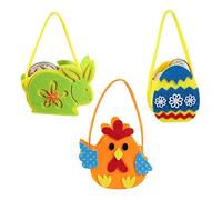 XiXiRan Panier de Pâques en Feutre Lapin, Poussin, Oeuf, 3pcs, Beige, Rond, Décoratif, Sacs Cadeaux pour Enfants et Adultes