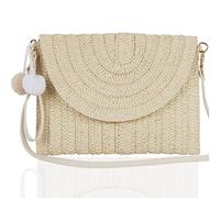 XiXiRan Sac en Paille Femme, Tissu, pour Plage, en Crochet, Sac Osier Petit Sac D'été avec Effet Raphia avec Bandoulière Réglable