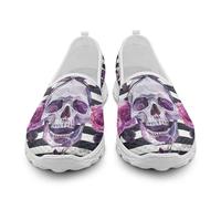 xixirimido Baskets à enfiler décontractées et tendance pour femme - Chaussures de marche respirantes et confortables pour le jogging, Tête de mort et rose, 41 EU