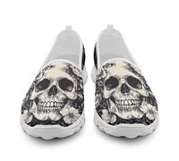xixirimido Baskets à enfiler décontractées et tendance pour femme - Chaussures de marche respirantes et confortables pour le jogging, Tête de mort fleur, 42 EU