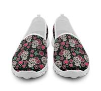 xixirimido Baskets à enfiler décontractées et tendance pour femme - Chaussures de marche respirantes et confortables pour le jogging, Tête de mort bohème, 40 EU