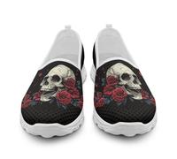 xixirimido Baskets à enfiler décontractées et tendance pour femme - Chaussures de marche respirantes et confortables pour le jogging, Tête de mort rose rouge., 40 EU