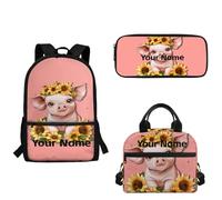 xixirimido Lot de 3 sacs à dos de 43,2 cm pour enfants, boîte à déjeuner, trousse à crayons pour école primaire, collège et lycée, Tournesols Cochon, Taille unique, Sac à dos décontracté