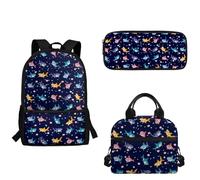 xixirimido Lot de 3 sacs à dos personnalisés pour enfants, garçons et filles avec trousse à crayons, sac à déjeuner, Pois requins, Taille unique, Sac à dos décontracté