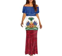 xixirimido Robe d'été moulante polynésienne à volants pour soirée, fête, mariage, Drapeau Polynésien Haïti, 5XL