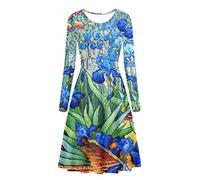 xixirimido Robes mi-longues d'automne à manches longues pour femme, grande taille pour voyage, fête, club, soirée, Van Gogh Irises in the Garden Repro Floral, L