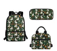 xixirimido Sac à dos personnalisé pour garçons imprimé baseball sac à déjeuner ensembles sac d'école personnalisé pour la maternelle maternelle primaire rentrée scolaire, Fleurs de lapin, Taille