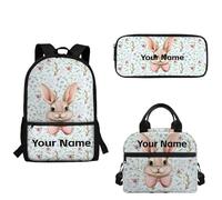 xixirimido Sac à dos personnalisé pour garçons imprimé baseball sac à déjeuner ensembles sac d'école personnalisé pour la maternelle maternelle primaire rentrée scolaire, Plantes de fleurs de lapin