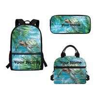xixirimido Sac à dos personnalisé pour garçons imprimé baseball sac à déjeuner ensembles sac d'école personnalisé pour la maternelle maternelle primaire rentrée scolaire, Tortue de mer feuille verte