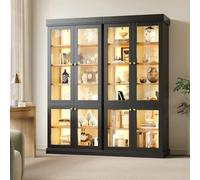 xixiworkshop Armoire haute moderne et stable avec vitrine en verre, répartition intérieure bien pensée et protection anti-basculement, polyvalente pour la maison, noir