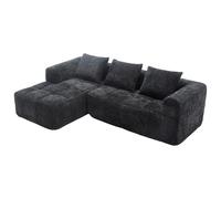xixiworkshop Canapé sectionnel moderne en L, 3 places, aucune installation nécessaire, canapé en chenille avec méridienne et accoudoirs, 3 coussins, poche latérale pour télécommande, multicolore (noir