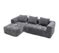 xixiworkshop Canapé sectionnel moderne en L, 3 places, aucune installation nécessaire, canapé en chenille avec méridienne et accoudoirs, 3 coussins, poche latérale pour télécommande, multicolore (gris