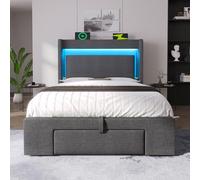xixiworkshop Lit capitonné 90 x 200 cm avec espace de rangement hydraulique et tête de lit avec compartiment de rangement, cadre de lit à lattes en bois, gris, lin, avec matelas