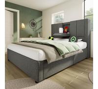 xixiworkshop Lit capitonné, 90 x 200 cm, espace de rangement hydraulique | Lit double, chambre d'adolescent, chambre d'amis, coussin d'insonorisation EVA, housse en lin