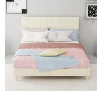 xixiworkshop Lit moderne en tissu beige foncé avec tête de lit rembourrée luxueuse à carreaux, lit double pour petite chambre principale et secondaire, dimensions du matelas : 140 × 200 cm, beige