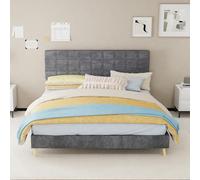 xixiworkshop Lit moderne en tissu gris foncé avec tête de lit rembourrée de luxe à carreaux, lit double pour petite chambre principale et secondaire, dimensions du matelas : 160 × 200 cm, gris
