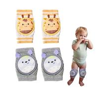 XIXKOLYU® Lot de 2 paires de genouillères respirantes pour bébé - Avec éponge - Antidérapantes - Motif girafe et chinchilla