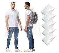 XIXKOLYU Lot de 5 ponchos de pluie transparents - Ponchos d'urgence jetables ou réutilisables, vêtements de pluie à capuche pour hommes et femmes pour l'extérieur, le camping, le stade.