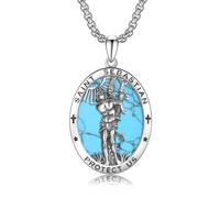 XIXLES Collier avec pendentif Saint Michel/Saint Christophe/Saint Jude/Vierge Marie en argent sterling/crucifix St Joseph/Saint Antoine Bijoux pour homme et femme, L, Argent sterling, Turquoise