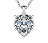 XIXLES Collier en argent sterling 925 avec pendentif tête de tigre 3D oxydé Rock Punk Hip Hop Cool Animal Bijoux pour homme et femme