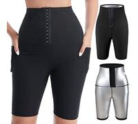 XIYAO Pantalon de Sudation Femme avec Poche Taille Haute Short Sudation Sport Pantalon Sauna Amincissante Legging Anti Cellulite Minceur pour Jogging Fitness Yoga Gym pour Perdre du Poids, L-XL