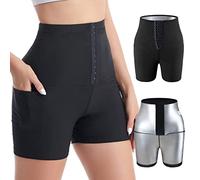 XIYAO Pantalon de Sudation Femme avec Poche Taille Haute Short Sudation Sport Pantalon Sauna Amincissante Legging Anti Cellulite Minceur pour Jogging Fitness Yoga Gym pour Perdre du Poids, 4XL-5XL