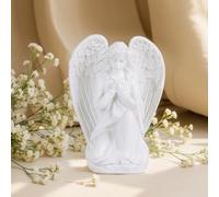 XIYOUQI Figurine d'ange priant agenouillé avec ailes blanches - Sculpture d'ange gardien en résine, chérubin commémoratif pour étagère, table, salon, chambre à coucher, cadeau spirituel religieux