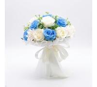 XIZHI Bouquet Mariage Mariée Roses Artificielles Champagne Bleu+Blanc