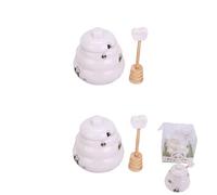 XIZHI Lot de 2 mini pots à miel en céramique avec cuillère et couvercle style ruche pour la maison, la cuisine, le magasin, le miel et le sirop, blanc, 7,6 cm