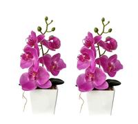 XIZHI Lot de 2 orchidées artificielles avec vase, 25,4 cm, bonsaï, fleurs papillon en soie avec pot pour mariage, bureau, décoration d'intérieur, centres de table (violet)