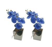 XIZHI Lot de 2 orchidées artificielles avec Vase, 25,4 cm, bonsaï, Fleurs Papillon en Soie avec Pot pour Mariage, Bureau, décoration d'intérieur, centres de Table (Bleu)