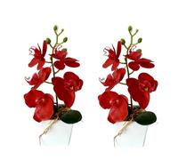 XIZHI Lot de 2 orchidées artificielles avec vase, 25,4 cm, bonsaï, fleurs papillon en soie avec pot pour mariage, bureau, décoration d'intérieur, centres de table (rouge)