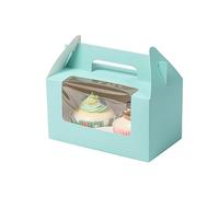 XIZHI Lot de 25 boîtes à cupcakes individuelles avec fenêtre transparente et poignée pour fête d'anniversaire, mariage, pâtisseries (bleu)