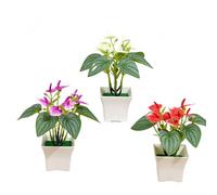 XIZHI Lot de 3 mini fleurs artificielles en anthurium avec pot de 17 cm - Lys calla artificiels en pot - Décoration pour maison, mariage, centre de table