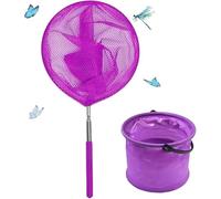 Xizhiwan Filet de pêche violet pour enfants avec seau pliable, filet de pêche extensible et filet papillon, petit filet extensible pour enfants, utilisé pour attraper les insectes, poissons, plage