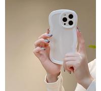 XIZYO Coque pour iPhone 13 Pro Max 6,7 Pouces, Mignon Couleur Pure Cadre Ondulé Bouclé Silicone Antichoc Coque, Housse Femmes Filles Mince Souple TPU Full Caméra Protection, Blanc Nacré