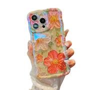 XIZYO Coque pour iPhone 16 Pro Max, motif floral rétro coloré façon peinture à l’huile, cadre ondulé, effet laser brillant, élégante et protectrice, pour femmes et filles - Fleur/vert