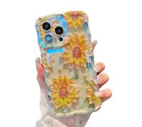 XIZYO Coque pour iPhone 16 Pro Max, motif floral rétro coloré façon peinture à l’huile, cadre ondulé, effet laser brillant, élégante et protectrice, pour femmes et filles - Tournesol/vert