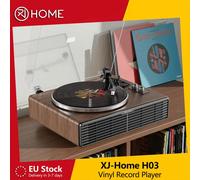 XJ-HOME H03 Tourne-disque vinyle avec haut-parleurs intégrés, tout-en-un, style vintage, Bluetooth, préampli phono, cartouche AT-3600L, 33/45 tours par minute Walnut