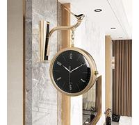 XJBTBA Horloge murale nordique double face, horloge murale de décoration personnalisée de luxe légère, horloge murale rotative à 360 °, mouvement silencieux, fabrication exquise, pleine élégance, noir