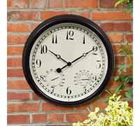 XJBTBA Horloges de d'extérieur étanches, horloges d'extérieur rétro de 15 Pouces pour Le, Fixation Murale avec thermomètre hygromètre, Horloge silencieuse, Horloge extérieure, décoration