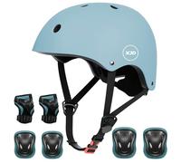 XJD Casque Vélo Enfant Sets de Protection Enfant de 3-13 Ans Genouillères Coudières Protège-Poignets Réglables Kit de Protection Filles Garçons Rollers Skate Trottinette Skateboard (Dusty Blau, M)