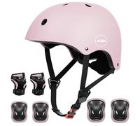 XJD Casque Vélo Enfant Sets de Protection Enfant de 3-13 Ans Genouillères Coudières Protège-Poignets Réglables Kit de Protection Filles Garçons Rollers Skate Trottinette Skateboard (Rosa Lila, S)