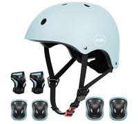 XJD Casque Vélo Enfant Sets de Protection Enfant de 3-13 Ans Genouillères Coudières Protège-Poignets Réglables Kit de Protection Filles Garçons Rollers Skate Trottinette Skateboard (Hellblau, S)