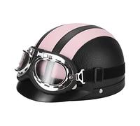 XJDP Casques Moto, Casque En Cuir Style Vintage, Demi-casques Moto à Visage Ouvert, Casques Scooter Vélo Quatre Saisons avec Lunettes Foulard En Cuir Unisexe, Approuvé Par Le Dot/ece,Rose,L