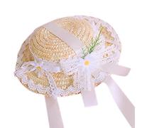 Xjdzineq Chapeau de paille Lolitas léger pour femmes et filles, chapeau de soleil rural, thé, dentelle, fleurs, décoré, petits chapeaux accessoires de costume, chapeau de paille Lolitas, chapeaux de