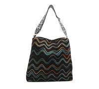 Xjdzineq Sac seau en toile avec large sangle pour femme, sac à bandoulière tendance vintage à rayures colorées pour divers besoins, Noir , Without pendant